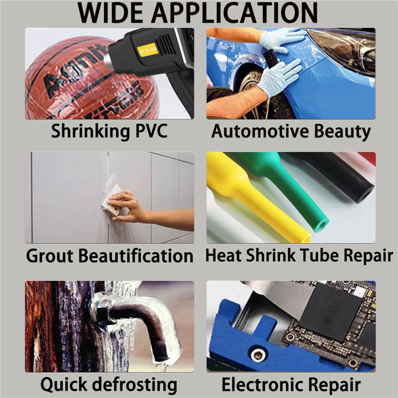 2000W Heat Gun Heavy Duty Hot Air Gun Kit 122℉-1202℉ Fast Heating Two-Speed Adjustment