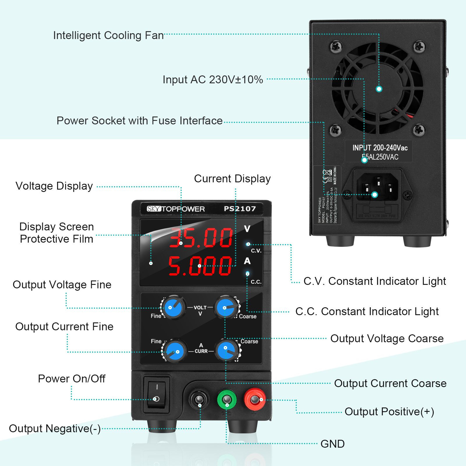 DC Power Supply 35V 5A Switching  Power Supply for Battery Charging, Electronic Testing , Research, Lab
