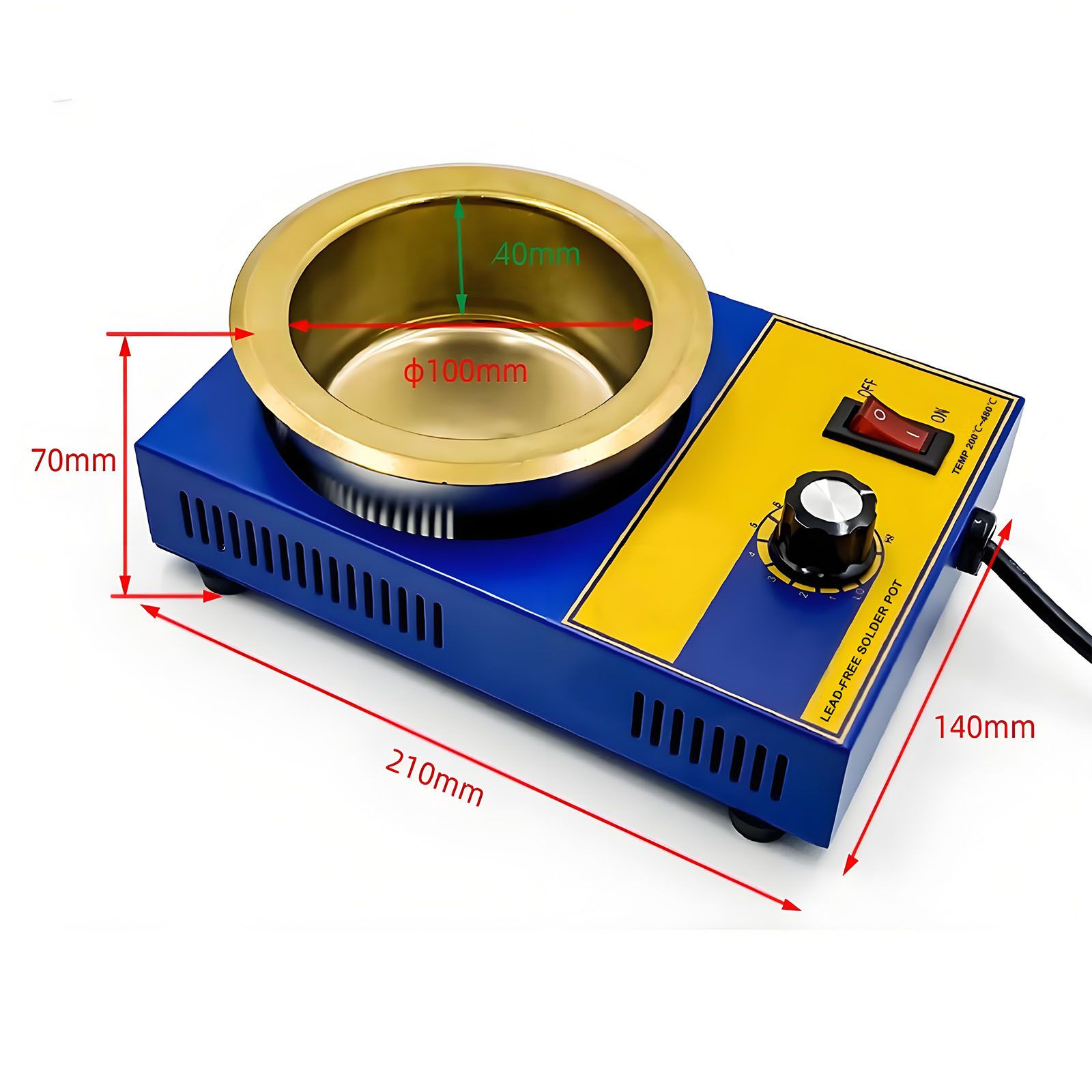 300W 100mm Solder Pots Soldering Brazing Equipment Pot Soldering Desoldering Bath Plate 200-480℃