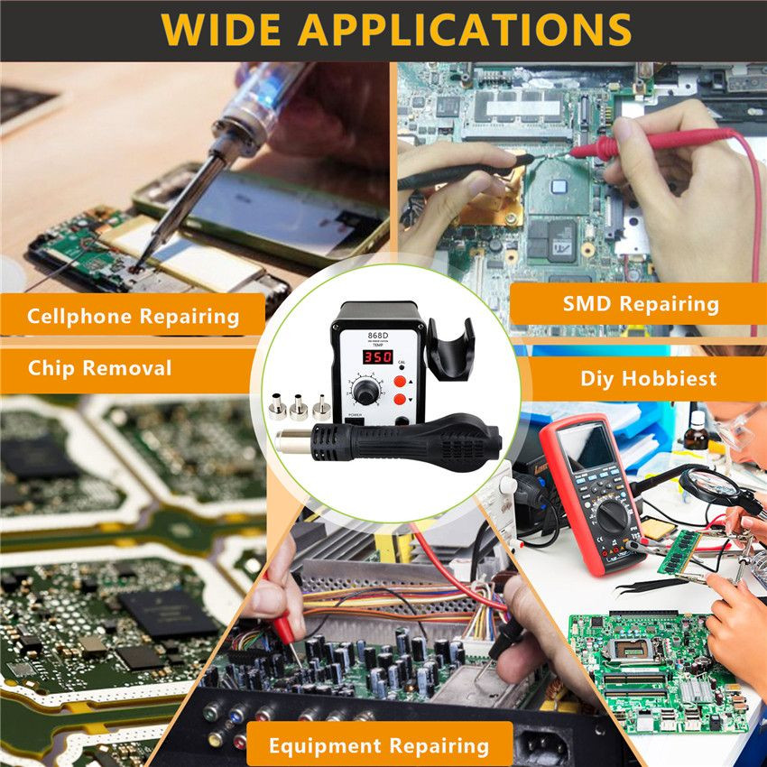 700W Rework Station SMD Soldering Station with Hot Air Heat Gun with 3 Nozzles for Electronics Repairing