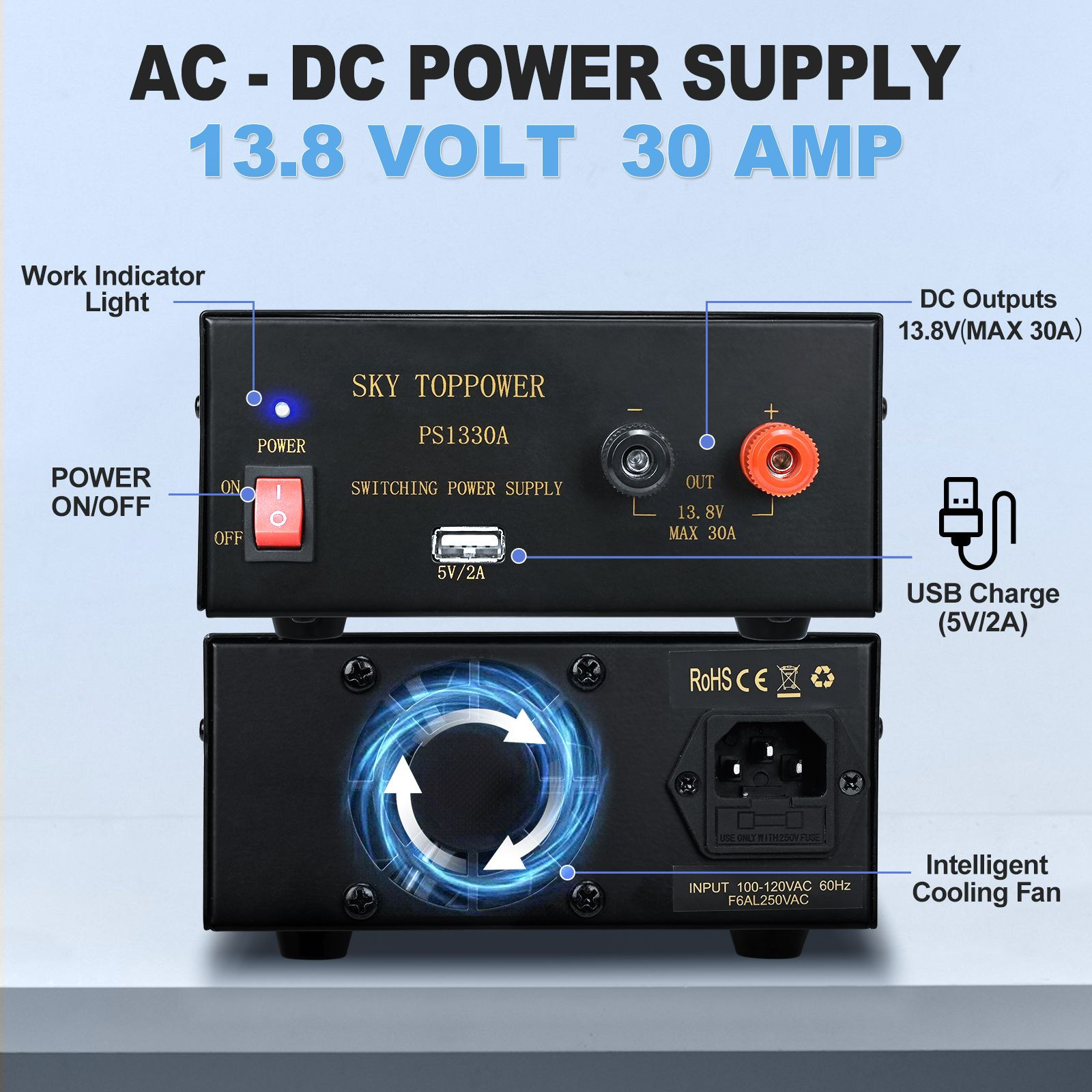 13.8V 30A Power Supply for Ham Radio, CB Radio