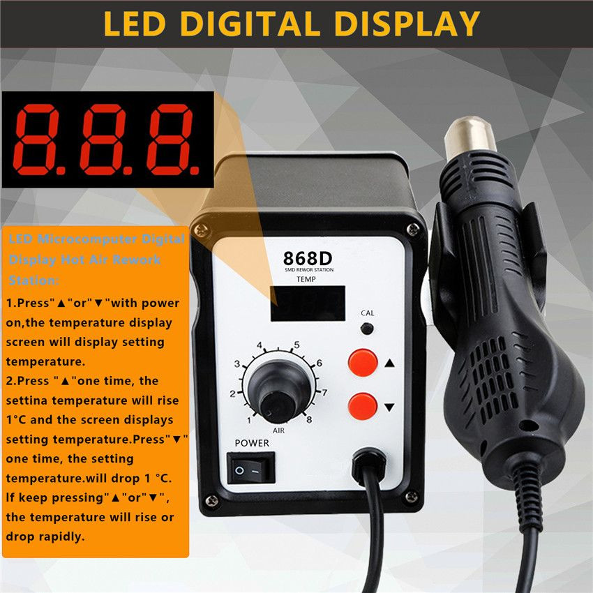 700W Rework Station SMD Soldering Station with Hot Air Heat Gun with 3 Nozzles for Electronics Repairing